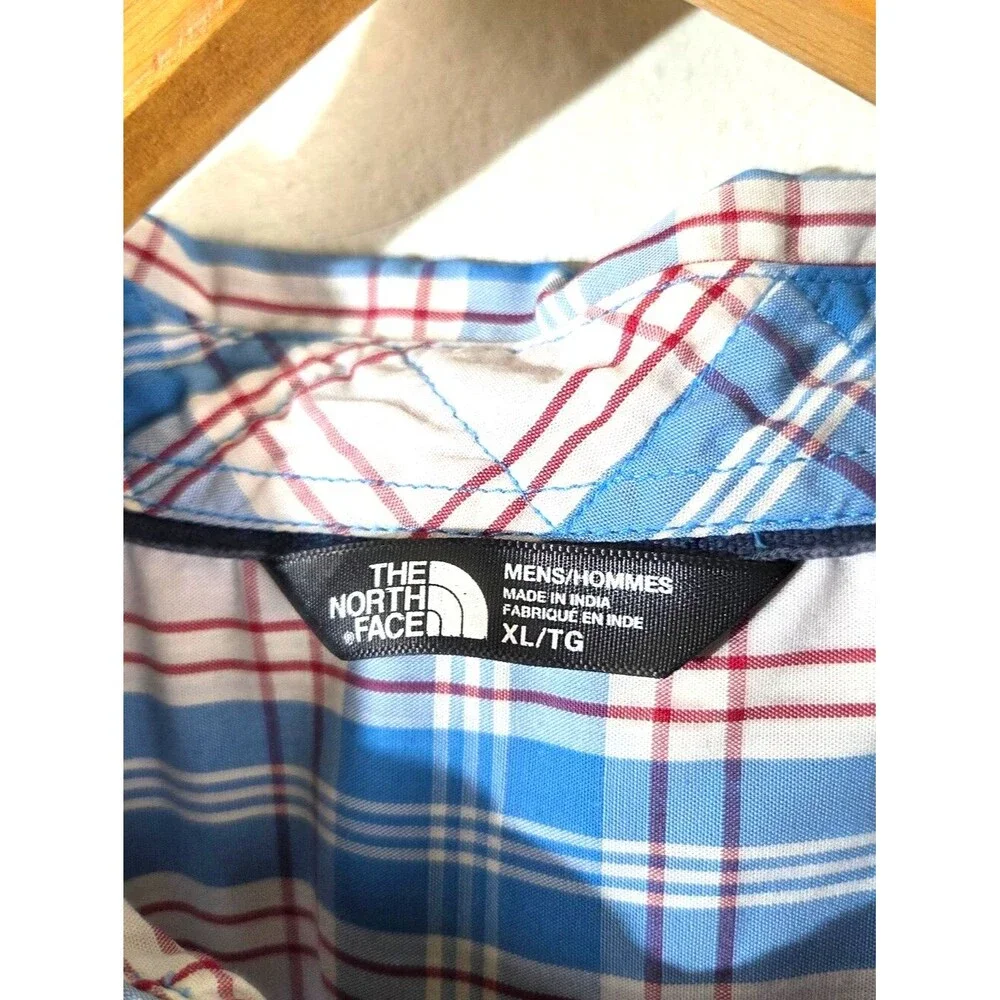 The North Face Mens XL Plaid Button Up Shirt Blue Red Short Sleeve Outdoor